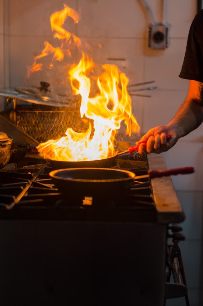 fire on pan