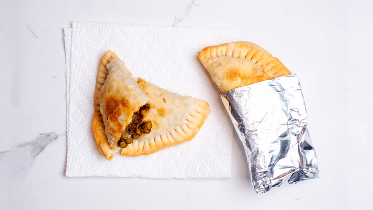 Pastelitos filled with lentils and potatoes, seasoned with sofrito, spices, and tomato sauce. high in fiber